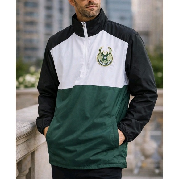 G-III Other - NBA Milwaukee Bucks Jacket Men L Windbreaker G-III Half Zip NWT $85